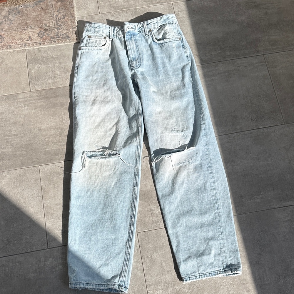 Zara Light Blue Distressed Women's Flare Jeans